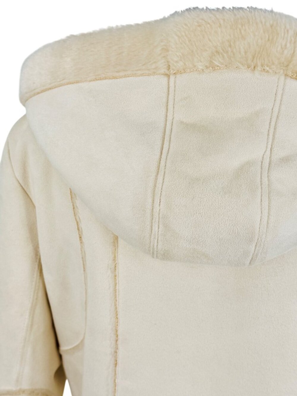 Vintage Hydraulic Hooded Cream Faux Suede & Fur Penny Lane Coat L Y2K 90s Grunge - Picture 9 of 16